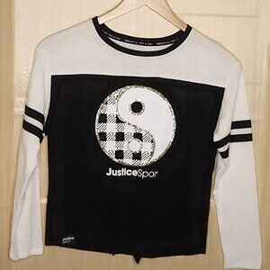 Justice Girls Black White Yin Yang Long Sleeve Top 12-14